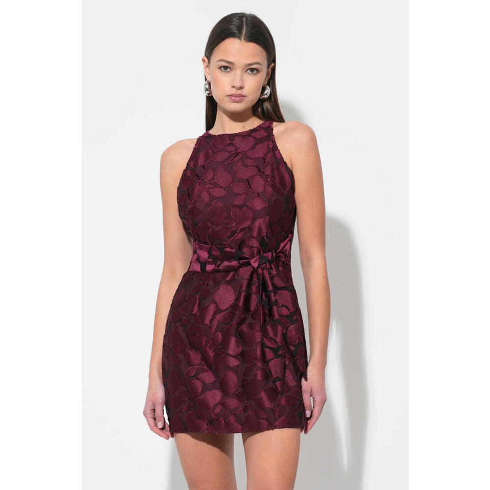 Falini Velvet Burnout Tie Front Mini Dress